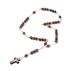 Natural Wood Round Rosary Bead Necklace NJEW-JN04248-1