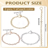 3Pcs 3 Colors Unisex 304 Stainless Steel Cable Chain Bracelets BJEW-LP0001-38-2