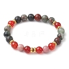 8.5mm Round Natural Rhodonite & Carnelian & African Bloodstone & Brass Beaded Stretch Bracelets for Women BJEW-JB10717-1