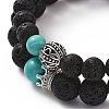 Couples Natural Lava Rock Stretch Bracelets BJEW-JB03315-01-2