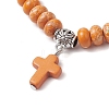 Synthetic Imperial Jasper Beads & Turquoise Cross Stretch Bracelets for Women Men BJEW-JB11382-5