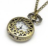 Alloy Flat Round with Number Pendant Necklace Quartz Pocket Watch X-WACH-N011-28-2