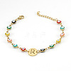 Colorful 304 Stainless Steel & Evil Eye Enamel Flat Round Link Bracelets FS-WGB13F5-18-1