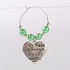 Tibetan Style Heart with Word You Are Always In My Heart Wine Glass Charms AJEW-JO00029-03-1