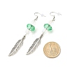 Feather with Round Beads Long Dangle Earrings for Girl Women EJEW-JE04681-02-4
