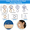 CREATCABIN 12Pcs 2 Color Brass Pave Clear Cubic Zirconia Cone Stud Earring Findings DIY-CN0002-78-2