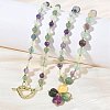Saint Patrick's Day Natural Fluorite Clover Pendant Round Beaded Necklaces with Brall Heart OT Clasps NJEW-G202-02G-02-1