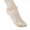 Natural White Moonstone Chip & Round Shell Pearl Cross Tassel Anklets AJEW-AN00716-03-3