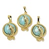 Synthetic Turquoise Flat Round Shaped Brass Pendants KK-F887-03G-28-1