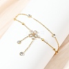 304 Stainless Steel Pave Clear Cubic Zirconia & Crystal Rhinestone Double Layer Flower Charm Anklets for Women AJEW-G069-02G-3