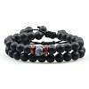 Ethnic Style Frosted Round Natural Obsidian & Snowflake Obsidian Braided Beaded Bracelets Sets for Women Men WD6221-1-1