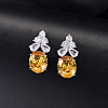 Brass Pave Cubic Zirconia Oval with Flower Stud Earrings for Women ML2840-5-1