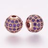 Brass Micro Pave Cubic Zirconia Beads ZIRC-F054-15RG-01-1