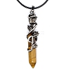 Metal Rose Flower Wrapped Pointed Natural Tiger Eye Bullet Pendant Necklaces PW-WG450FA-09-1