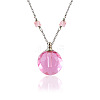 Glass Round Perfume Bottle Pendant Necklace with Titanium Steel Chain BOTT-PW0001-115C-01-1