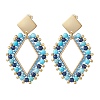 Rhombus Mixed Stone & Glass Seed Beads Dangle Stud Earrings EJEW-MZ00666-03-2