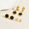 3 Pairs Stainless Steel Flower & Flat Round Earring Sets IB5590-3