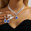 Teardrop Brass Rhinestone Pendant Necklace & Stud Dangle Earrings Sets for Women FS-WG71281-05-1