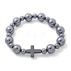 Natural Titanium Hertz Beads Stretch Bracelets for Women Men BJEW-R015-02-5