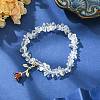 Natural Quartz Crystal Chips Beaded Stretch Bracelets with Alloy Enamel Rose Charms BJEW-JB09561-01-3