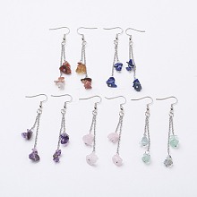 Natural Gemstone Chip Dangle Earrings X-EJEW-JE02417