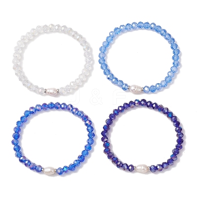 4Pcs Glass & Natural Cultured Freshwater Pearl Beads Stretch Bracelets for Women BJEW-JB13520-1