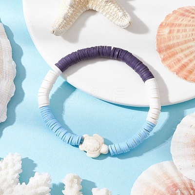 Flat Round Handmade Polymer Clay Heishi Beaded Stretch Bracelets BJEW-JB11802-01-1