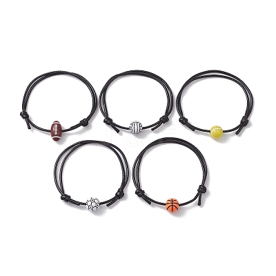 Sport Theme Acrylic Braided Bead Bracelet with Waxed Polyester Cords BJEW-JB10152-1