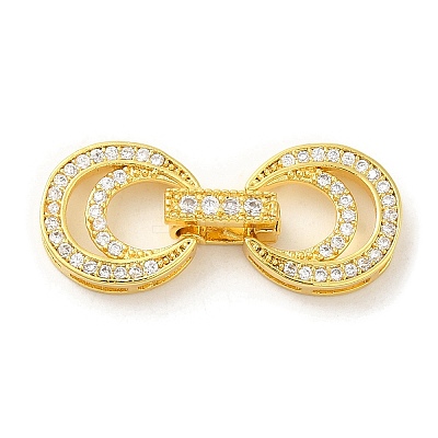 Rack Plating Brass Micro Pave Clear Cubic Zirconia Fold Over Clasps KK-H447-18G-1