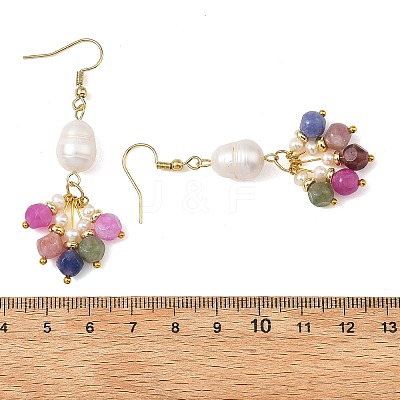 Natural Multicolor Tourmaline & Natural Cultured Freshwater Pearl Dangle Earrings for Women EJEW-JE07404-1