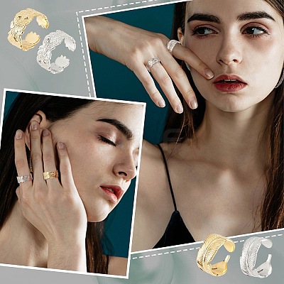 4Pcs 4 Style Ion Plating(IP) 304 Stainless Steel Cuff Rings STAS-UN0032-84-1