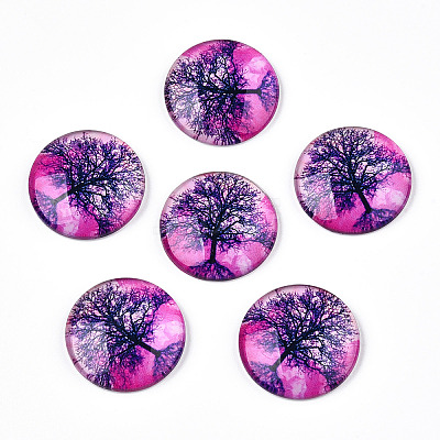 Half Round/Dome Tree Pattern Glass Flatback Cabochons for DIY Projects GGLA-Q037-25mm-M28-07-1