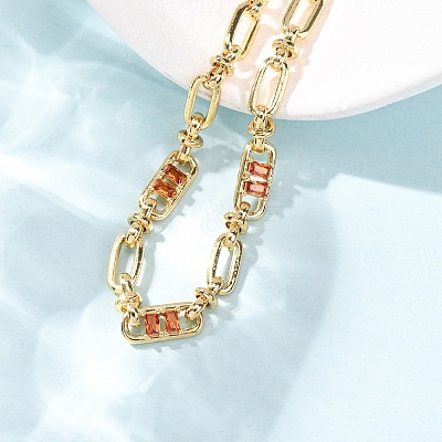 Oval & Paperclip Brass Micro Pave Cubic Zirconia Link Chain Bracelets for Women BJEW-D458-01G-07-1