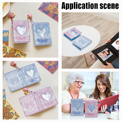 2 Books 2 Colors 3 Inch PVC Mini Love Heart Hollow Photocard Holder Book AJEW-CP0005-36-1