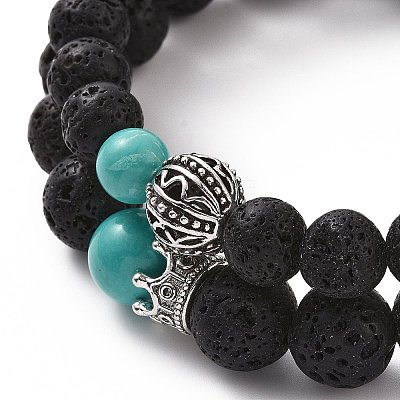 Couples Natural Lava Rock Stretch Bracelets BJEW-JB03315-01-1