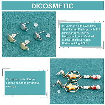 40Pcs 2 Colors 201 Stainless Steel Stud Earring Findings STAS-DC0011-35-1