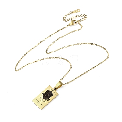 304 Stainless Steel Black Enamel Rectangle with Constellation Pendant Necklaces LS-NJEW-I128-01E-1