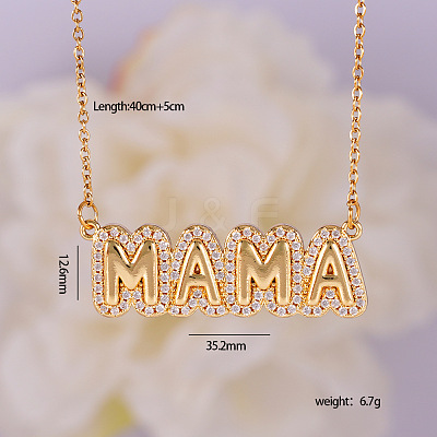 Mother's Day Brass Micro Pave Clear Cubic Zirconia Bubble Word MAMA Pendant Necklaces FS-WGCB7F4-03-1