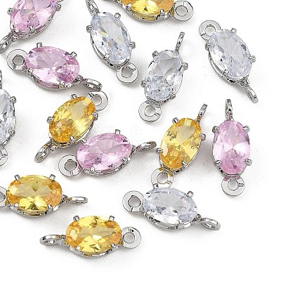SHEGRACE Brass Pave Cubic Zirconia Oval Connector Charms XGRQ2O679-437P-1