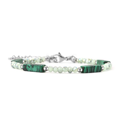 Bohemian Dyed Synthetic Malachite Cuboid and Glass Beaded Bracelets with 304 Stainless Steel End Chains PX2979-4-1