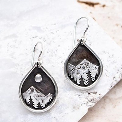Teardrop with Mountain Pattern Alloy Dangle Earrings FS-WG9A937-01-1
