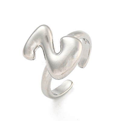 Brass Letter Open Cuff Rings for Women RJEW-G313-01Z-P-1