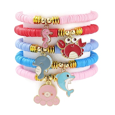 Polymer Clay Heishi Surfer Stretch Bracelet BJEW-JB09702-1