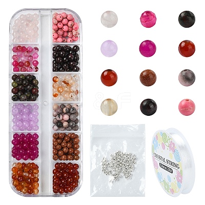 DIY Natural & Synthetic Gemstone Round Beads Stretch Bracelets Making Kits DIY-YW0011-51-1