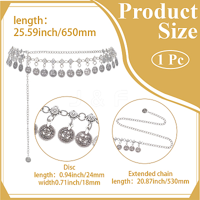 1Pc Tibetan Style Alloy Coin Tassel Waist Belly Chains for Women AJEW-GF0015-06AS-1