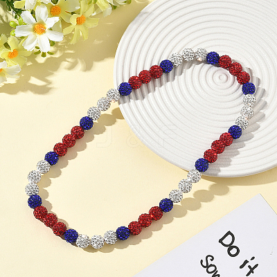 1Pc Polymer Clay Rhinestone Round Beaded Stretch Necklaces NJEW-SP0001-14D-1
