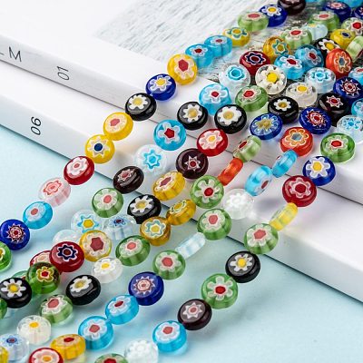 Flat Round Handmade Millefiori Glass Beads X-LK-R004-54-1