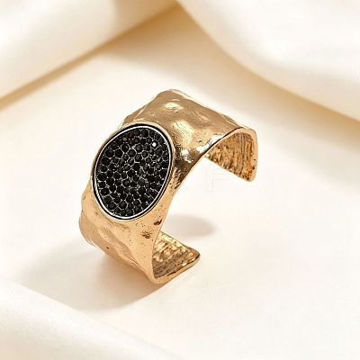 Alloy Jet Rhinestone Textured Open Cuff Bangles for Women WG6C64A-01-1