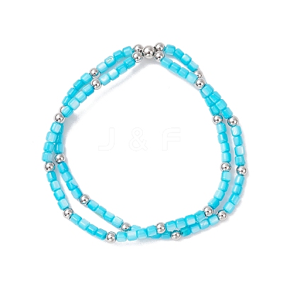 3Pcs 3 Colors Natural Freshwater Shell Beads Double Layered Stretch Bracelets for Women BJEW-JB12124-1