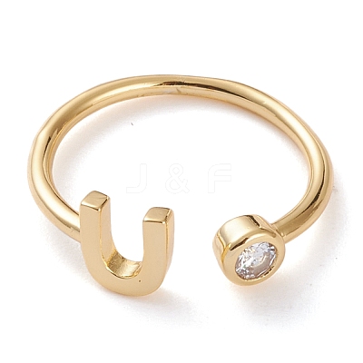 Brass Micro Pave Clear Cubic Zirconia Cuff Rings RJEW-J074-01G-U-1